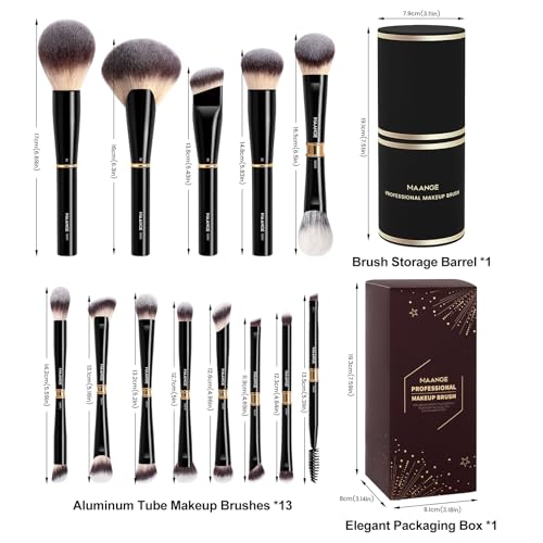 Black 13-Piece Makeup Brush Set with Case - Professional Face & Eye Brushes