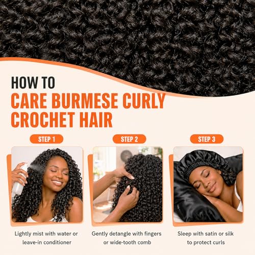 Pre-Looped Burmese Curly Crochet Hair 16 Inch - Natural Black 8 Packs