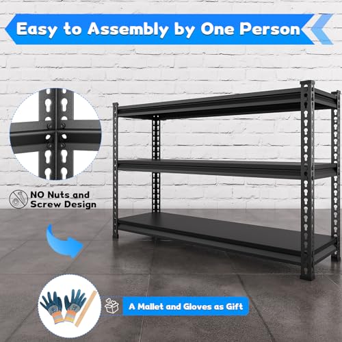 48-Inch Heavy Duty Garage Shelving Unit - Black, 1500LBS Load Capacity, Adjustable 3-Tier Metal Storage Rack
