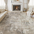 9x12 Rectangular Area Rug - Abstract Washable Living Room Carpet in Gold, Brown & Grey - Non-Slip Backing