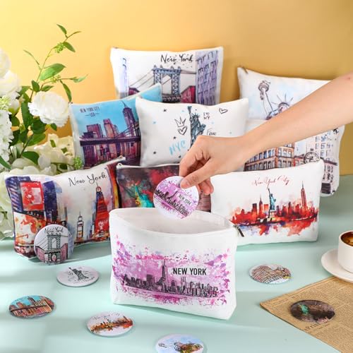 18 Set New York Souvenirs Gifts Include City Cosmetic Bag Bulk New York Makeup Bag Nyc Souvenirs from USA Makeup Mirrors for Women Traveler Birthday Party Favors Trip Journey Gifts