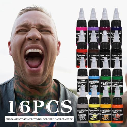 GTARTISTOO 16-Color Tattoo Ink Set 15ml Permanent Pigment Supplies for Beginners