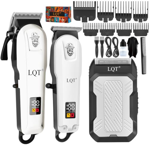LQT White Cordless Men Hair Clippers & Trimmer Set - 3 pcs Professional Grooming Kit