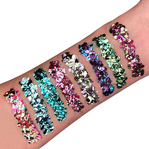 Mystic Bio Biodegradable Eco Chunky Glitter by Moon Glitter - 100% Cosmetic Bio Glitter for Face, Body, Nails, Hair and Lips - 0.10oz - Set of 8