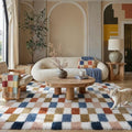 Rainbow Checkered Area Rug 6x9 ft Fluffy Shag Carpet for Living Room