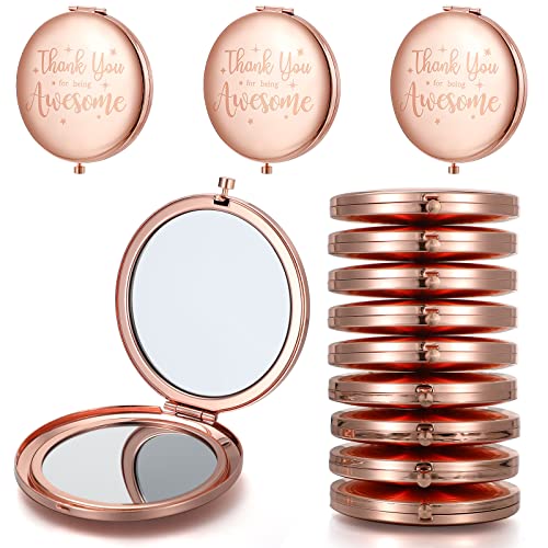 Rose Gold Compact Mirrors Set of 12 - Double Sided Travel Makeup & Magnifying Mirrors, Inspirational Quotes for Women and Gift