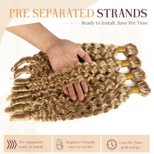 Pre-Separated Burmese Curly Crochet Hair Extensions - 22 Inch Light Blonde Highlights, Variation #27P613