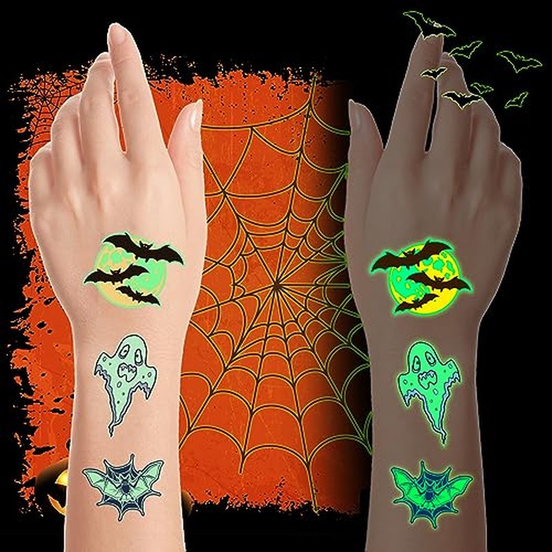 For Halloween Party Favors Supplies - 102 PCS Glow-in-the-Dark Individually Wrap Temporary Tattoos for Kids - Perfect Birthday Party Decorations Favors, Halloween Gifts Goodie Bag Fillers