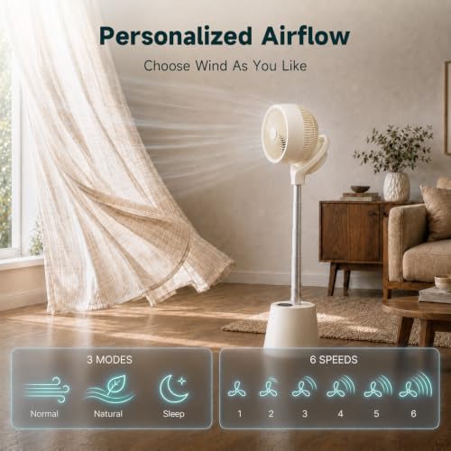 Rechargeable Quiet Pedestal Fan with Remote, Wi-Fi App Control, 360° Oscillation, 6 Speeds, Height Adjustable, Indoor & Outdoor Use