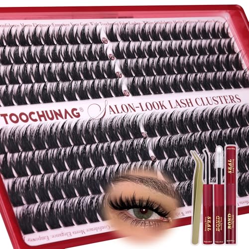 TOOCHUNAG Lash Clusters Kit 192pcs Anime Lashes Extension Kit Manga Cluster Eyelash Extensions 12-18mm D Volume Eyelash Clusters Fluffy Cluster Lashes Kit with Waterproof Bond and Seal and Tweezers