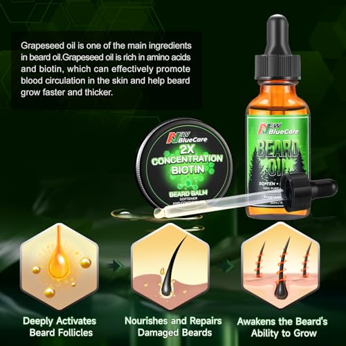 Beard Oil and Beard Balm for Men - Beard Growth Kit for Beard Soften and Moisture - Natural & Organic Jojoba, Argan, Shea Butter - Beard Care Kit for Dad, Husband, Boyfriend, Green