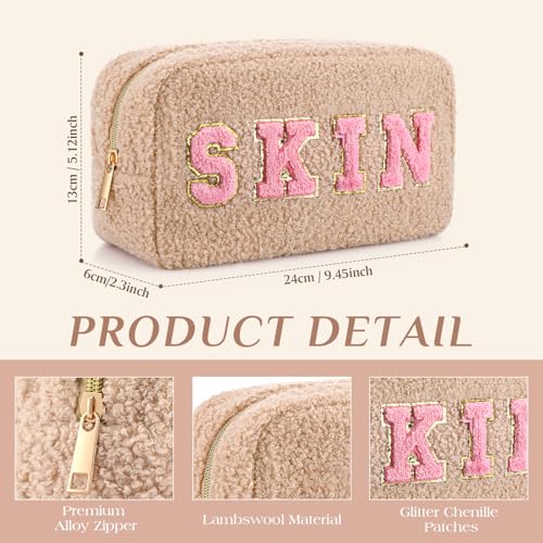 Preppy 4-Piece Makeup Bag Set with Chenille Letter Patches - Lively Color