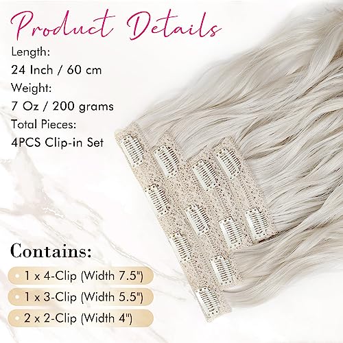 REeCHO Blonde Clip-In Hair Extensions 24 Inch Long Beach Waves Platinum Blonde