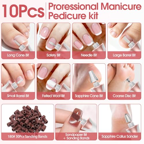 Electric Nail Drill File, Haootadiy Cordless Electric Nail Filer Buffer with Nail Drill Bits Sanding Bands Professional Manicure Pedicure Set for Nail Grind Trim Polish, for Women & Men