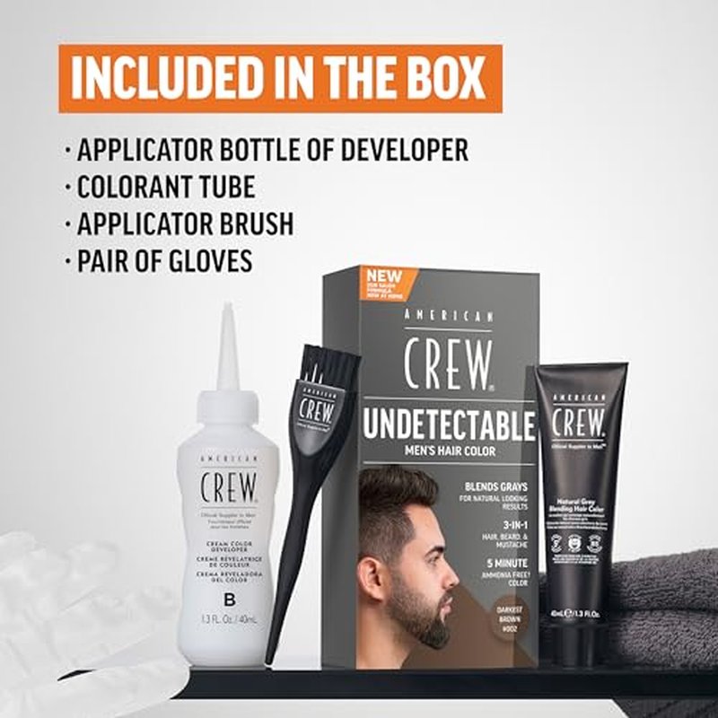 American Crew Undetectable Men's Hair Color |Light Medium Brown Demi-Permanent Hair Dye | Natural-Looking Gray Coverage for Men, 005 Light Medium Brown, 1 pack