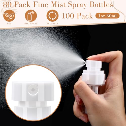 Clear 100 Pack Fine Mist Spray Bottle Bulk, 1oz Small Plastic Leak Proof Fine Mist Mini Spray Bottles Refillable Empty Travel Mister Sprayer Bottle for Hair, Cleaning, Essential Oils, Face