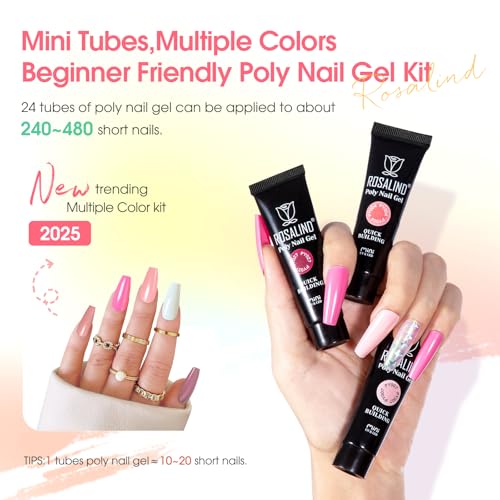 Pink Brown Poly Nail Gel Kit with 24 Colors & Nail Tools for DIY Manicure