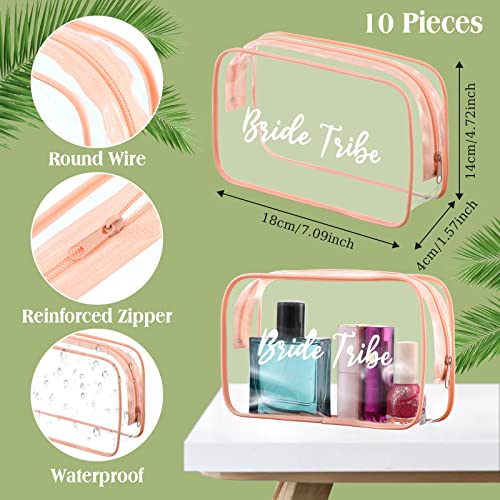 Pink Bridesmaid Makeup Bags Set of 10 Waterproof Clear Cosmetic Pouches