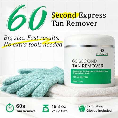 Self Tan Remover Kit with Exfoliating Gloves - Fast & Gentle 15.8 oz
