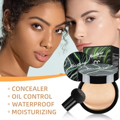 Mushroom Head Air Cushion CC Cream - Tattoo Cover up BB Cream Foundation Makeup Moisturizing Concealer Long-Lasting, Cushion Foundation Full Coverage Self Adjusting (Natural)