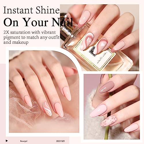 Beautpal Nude Gel Nail Polish Set, 10 Colors Neutral Pink Blush Nude Glitter Gel Polish All Seasons Skin Tones Soak Off Manicure Home DIY Nail Art Design Starter Kit Salon Quality Gift for Women Girls