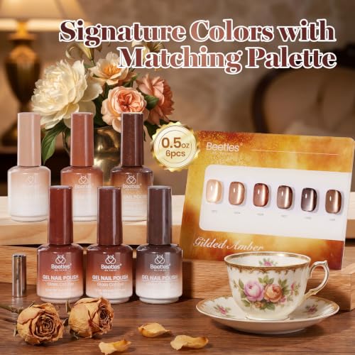 Beetles Brown Cat Eye Gel Nail Polish Set - Gilded Amber Fall Collection, 15ml