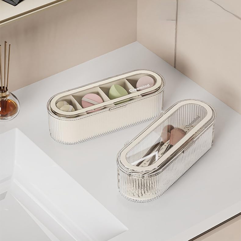 Makeup Brush Holder Organizer Set - Clear Acrylic Cosmetic Storage Case with Lid