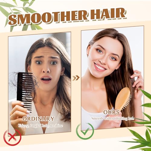 12 Pcs Natural Bamboo Hair Brushes Set - Wooden Paddle Detangling & Styling