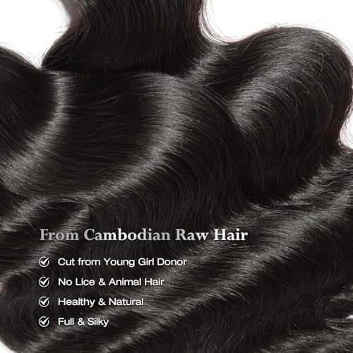 ASHINE 20 Inch Natural Black Body Wave Human Hair Bundles - Unprocessed Cambodian Raw Hair
