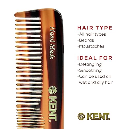 Kent OT Tortoiseshell Pocket Comb - Handmade Fine and Wide Tooth Hair Comb for Men, Women, and Kids - Travel, Beard, and Mustache Comb - Saw Cut and Hand Polished Made in England