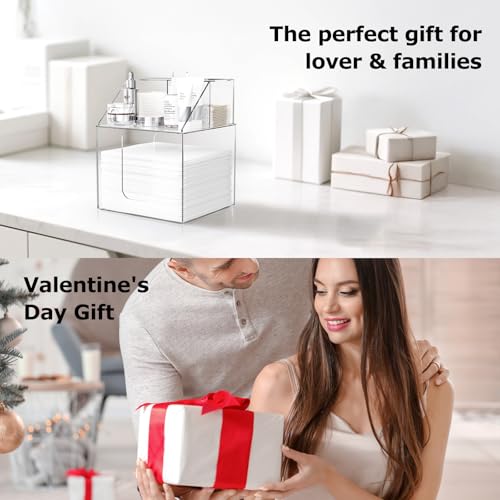 Disposable Facial Towels Storage Box Compatible with Clean Skin Club Clean Towel XL-Cotton Pads-Swabs Upgraded Double Layer Face Towel Holder Acrylic Storage Container Valentine's Day Gifts