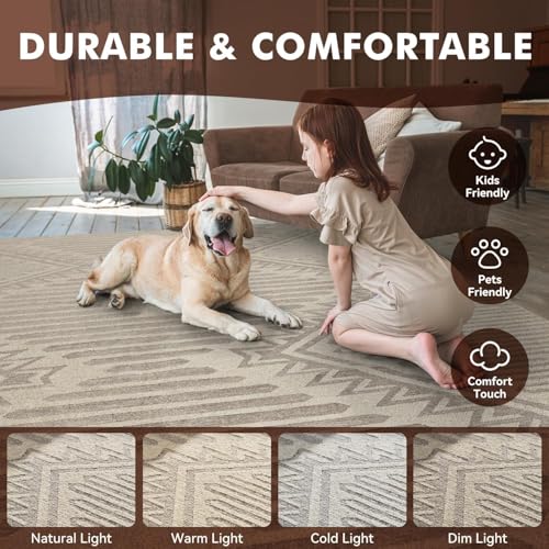 Engiw Beige 8x10 Area Rug - Textured Boho Tufted Rug for Living Room & Bedroom