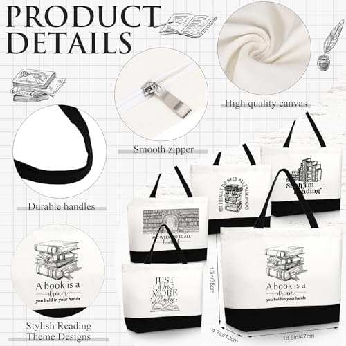 12 Pcs Book Club Gifts Book Tote Bag for Book Lovers Reading Quote Tote Bag Makeup Bag Reusable Cosmetic Bag with Metal Zipper Bookish Librarian Gifts for Women