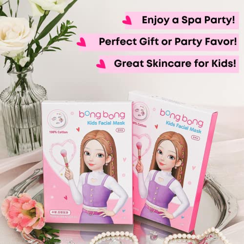 Kids Face Masks Spa 5-Pack with Headband - Princess Princess Mask for Girls, Cotton Sheet, Moisturizing, SPF 30, Sleepover Party Favors