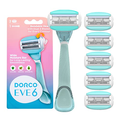 Women’s Razor Set with Handle and 6 Blade Refills - Close Contact Shave - Variation of EVE6 1 Handle + 6 Refills