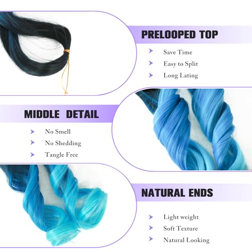 Paraglame 8-Pack Ombre Blue French Curly Braiding Hair 12 Inch Synthetic Bouncy Hair