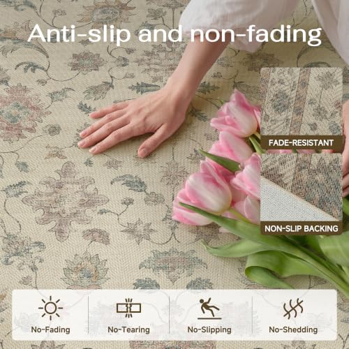 Linen Look Washable Area Rug 8x10 - Colorful Modern Indoor/Outdoor Floor Covering - Vari of Linen-Colorful