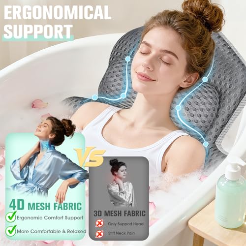 Full Body Bath Pillow with 192 Suction Cups - Luxury Thick Tub Cushion in Dark Gray