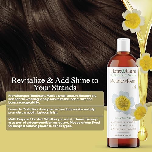 Plant Guru Meadowfoam Oil 2 fl. oz. Cold Pressed 100% Pure Natural Carrier ? Skin, Face, Body, and Hair Moisturizer. Ideal for DIY Creams, Lotions, and Lip Balms