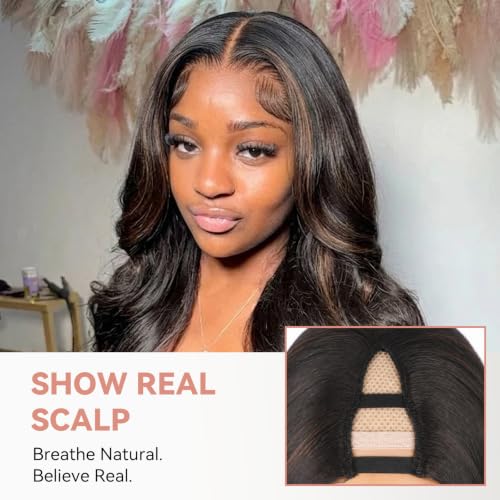 Wavy Clip-In Half Wig for Black Women Highlights Brown 24 Inch V Part Wavy Wig - No Leave Out, Glueless, Synthetic, Easy Style