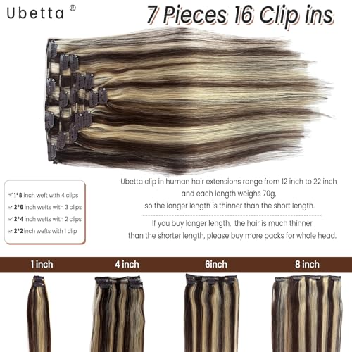 Ubetta 20 Inch Clip-in Hair Extensions #4/613 Blonde Balayage Chocolate Brown - 7pcs 70G