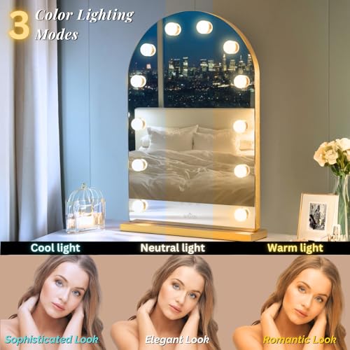 Champagne Gold 24.5-Inch Arched Hollywood Vanity Mirror with Lights
