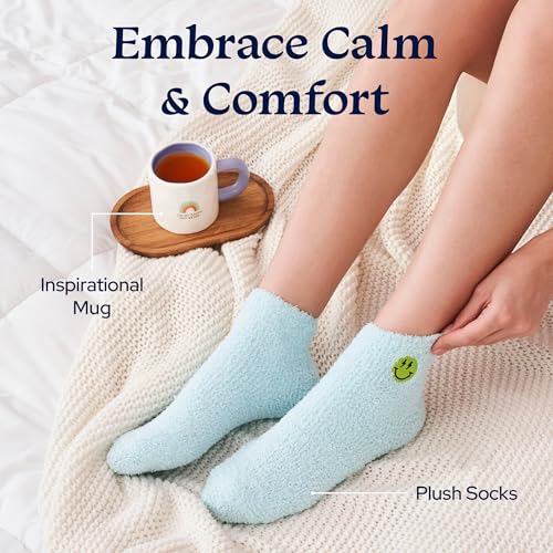 Self Care Gift Basket for Women & Teen Girls ? Gratitude Journal, Pillow Mist, Soy Candle, Cozy Socks & Cup ? Care Package for Women, Get Well Soon, Birthday, Faith, Galentine's Day