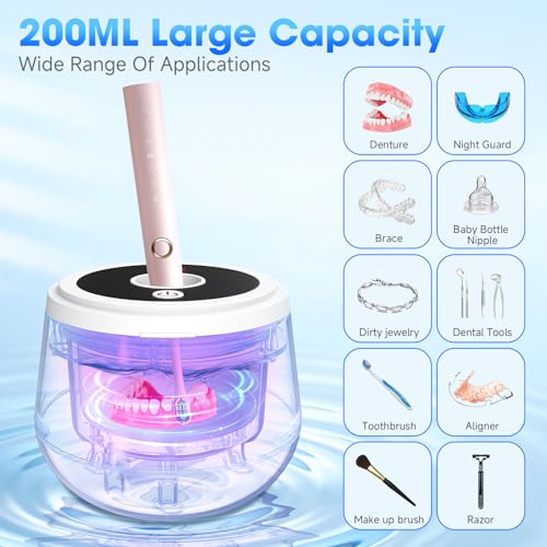 Ultrasonic Retainer Cleaner Machine 45kHz with UV & 4 Modes - Portable Dental & Jewelry Cleaner