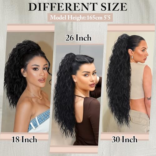 30 Inch Black Curly Ponytail Extension with Claw Clip - Long Wavy Hairpiece for Women