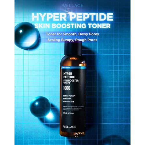 WELLAGE Hyper Peptide Skin Booster Face Toner - Korean Beauty Facial Astringent, Infused Peptide PHA, Anti-Aging, Wrinkle & Elasticity Improvement - for Uneven Texture, Reduces Pores, 6.76 fl.oz.