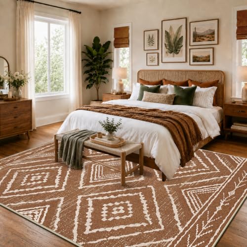 BESTSWEETIE 8'x10' Washable Area Rug for Living Room & Bedroom Yellowbrown, Non-Slip