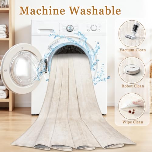 Beige Cream Washable Area Rug 8x10 Abstract Living Room Carpet - Non-Slip