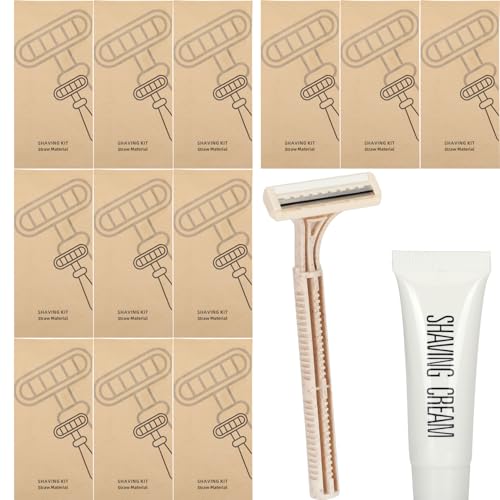 Eco-Friendly Wheat Straw Disposable Shave Kit - 100 Pcs Wheat Straw Razors and Shaving Cream(10g) Bulk, Individually Sealed for Hotel, Airbnb, Camping, Travel, Homeless, Shelters and Charities