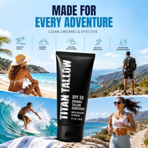 Mineral Sunscreen SPF 50 with Organic Grass-Fed Beef Tallow - Reef Safe, Broad Spectrum for Face & Body - 5 Oz